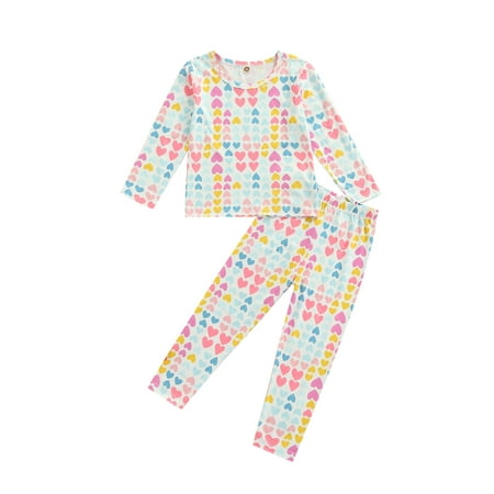 

Bebiullo Kids Girls Boys Valentine s Day Pajama Sets Heart Printed Pullover Tops+Shorts 2PCS Outfit Set White 3-4 Years