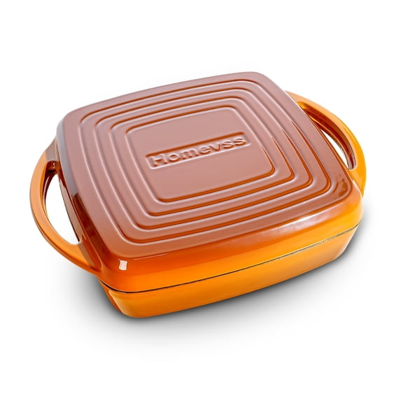 7Qt Enameled Cast Iron Square Saucepan,Orange,35.5cm