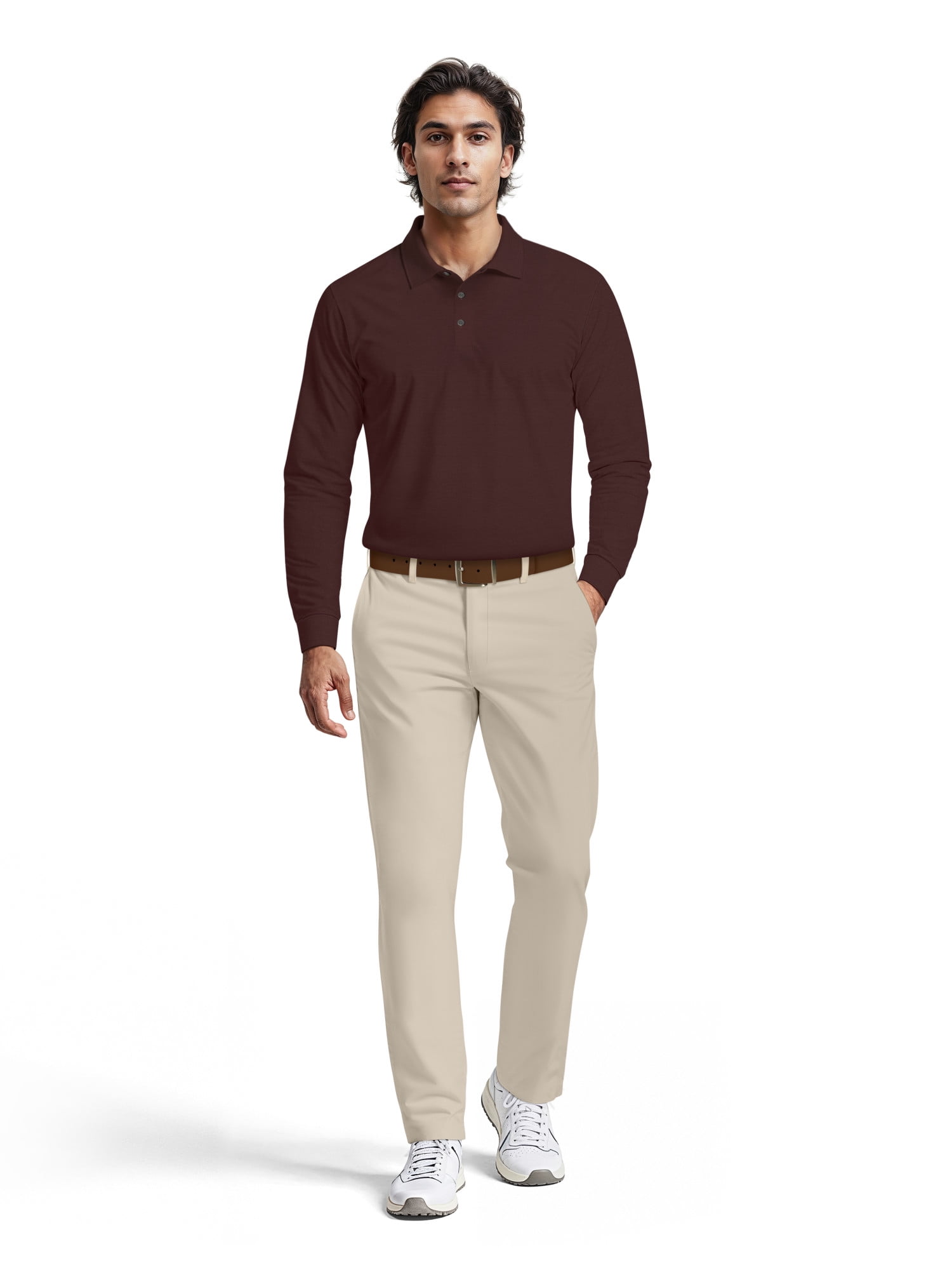 Ben Hogan Men's & Big Men's Performance Long Sleeve Heather Stripe Polo – Moisture Wicking, Easy Care, S-5XL