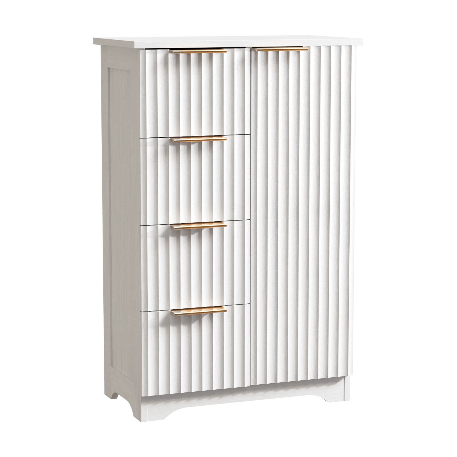 Ktaxon Modern Bathroom Floor Cabinet, Fluted Storage Cupboard with 4 Drawers & 1 Door, Freestanding Wooden Organizer for Bathroom, Living Room, White
