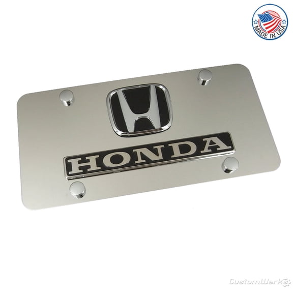 Honda Black 3D Logo and Nameplate Chrome Stainless Steel License Plate