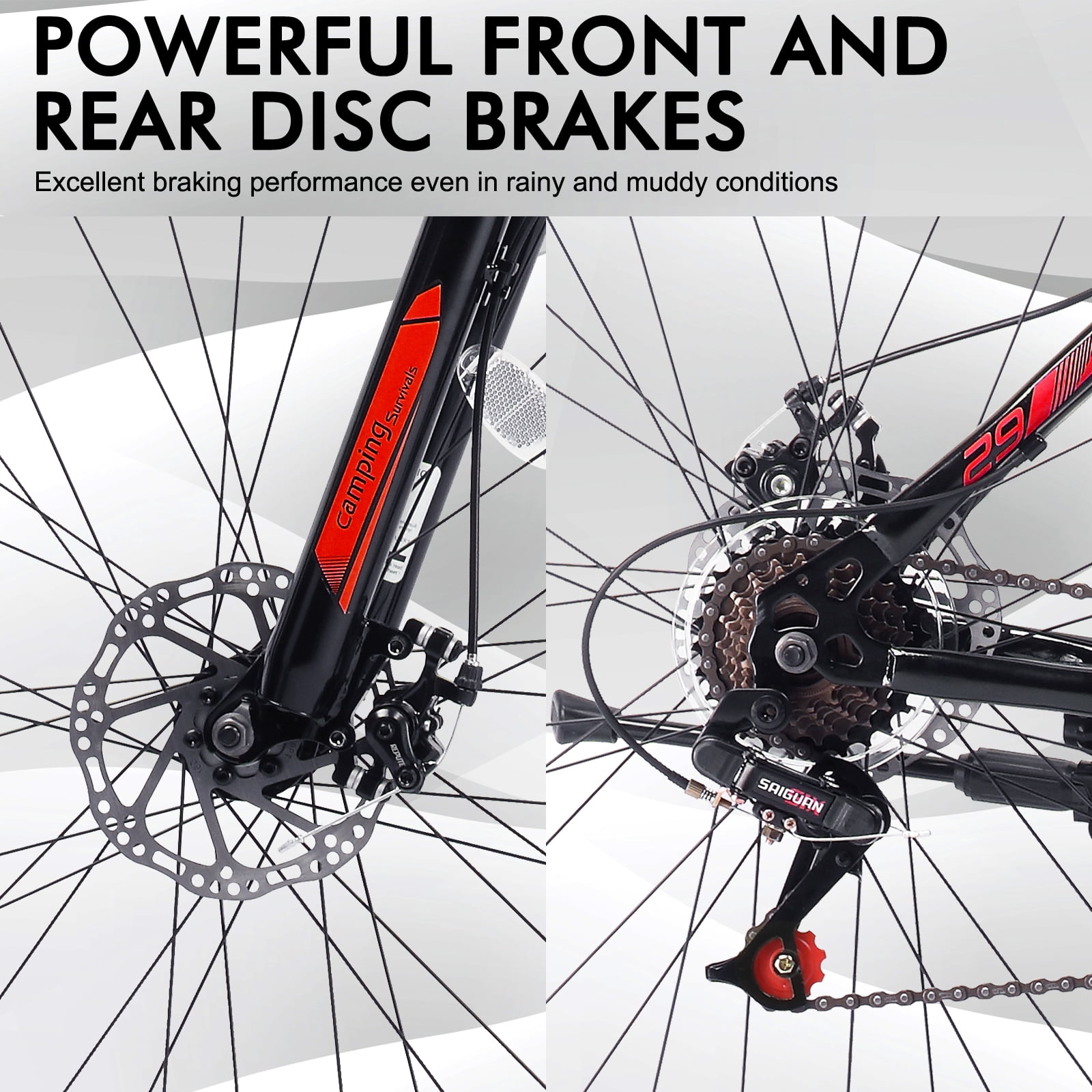 UBesGoo 29in Mountain Bike for Adult, 21 Speed MTB Bicycle for Men/Women, Dual Disc Brakes, Carbon Steel Frame, Black Red