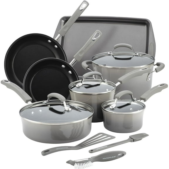 Nonstick Cookware Pots and Pans Set, 14 Piece, Sea Salt Gray