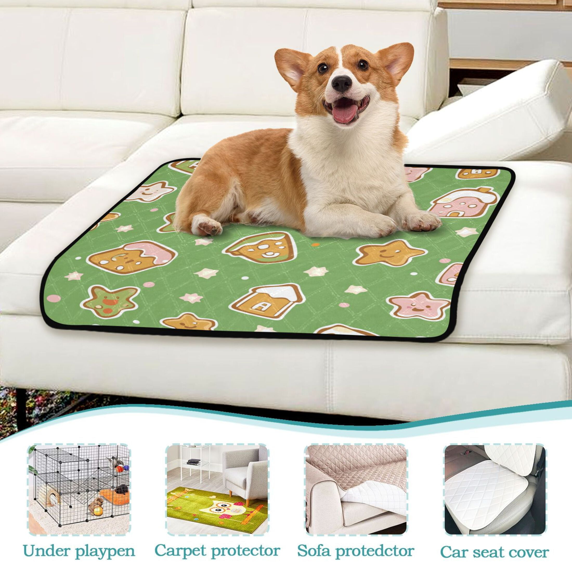 Qxltty Adorable Star House Grenn Pattern Cat litter Pads Pet Set of 3 Diaper Mats Center Anti-leakage Layer Absorbent Soft and Comfortable