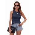 thumbnail image 2 of Womens Ladies Ribbed Thick Strap Racerback Tight Slim Fitted Sporty Workout Tank Tops Navy blue L, 2 of 9