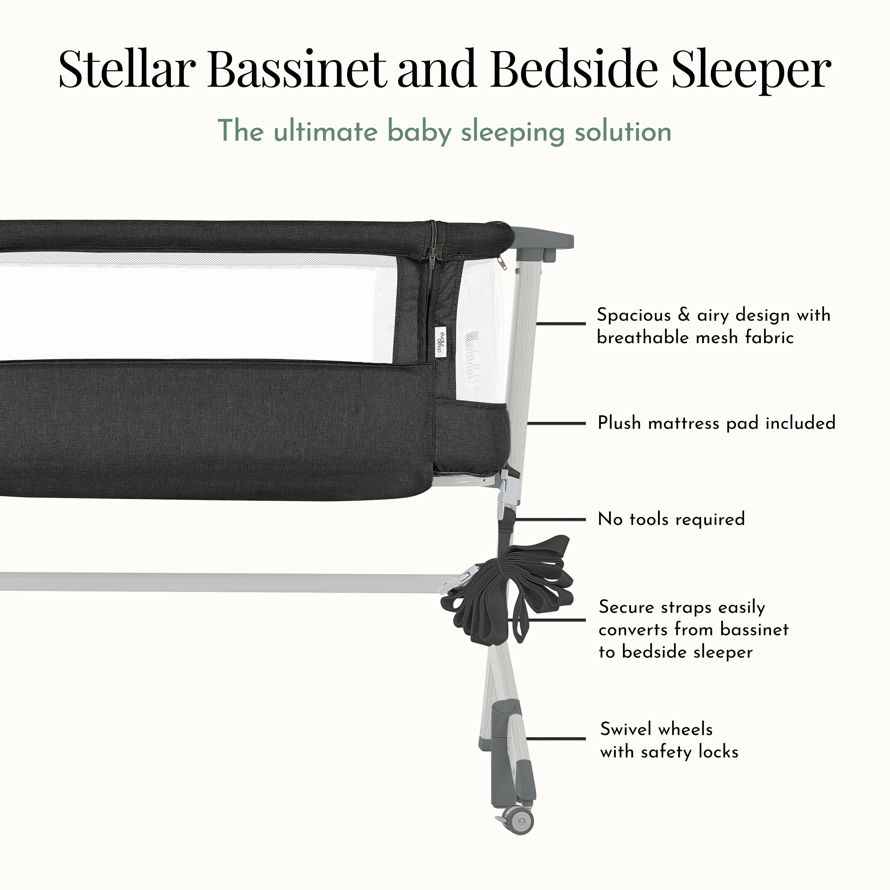 Evolur Stellar Bassinet and Bedside Sleeper in Black