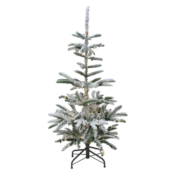 Northlight Real Touch™️ Pre-Lit Slim Flocked Nordmann Fir Artificial Christmas Tree - 6.5' - Warm Clear LED Lights