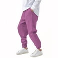 thumbnail image 3 of ZVAVZ Boys Cotton Linen Pants with Pockets Elastic Waist Drawstring Sweat Jogger Lounge Tapered Leg Harem Pants Trousers Purple,7 Years, 3 of 7