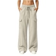 thumbnail image 3 of Women's Cargo Sweatpants Wide Leg Joggers Solid Color Drawstring Side Stripe Baggy Lounge Pants with Pockets, 3 of 7
