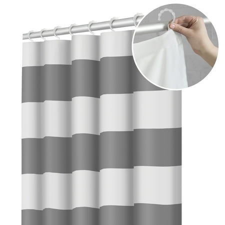 Blue And Grey Shower Curtain Maytex Smart Curtain Porter Stripe Fabric Shower Curtain with Attached Roller Glide Hooks ()