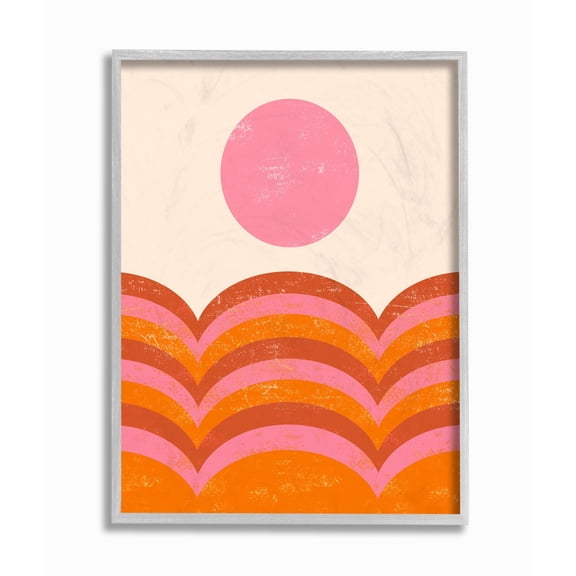 Stupell Industries Abstract Sunset Arched Landscape Pink Red Orange Framed Wall Art Design by Daphne Polselli, 11" x 14", Gray Framed