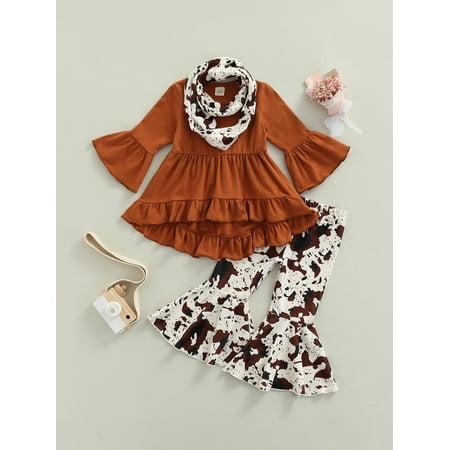 

Toddler Baby Girls Clothes Set Ruffles Long Sleeve T Shirts Tees Tops Leopard Pants Outfits Spring Fall Clothes 18-24 Months