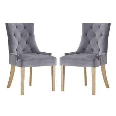 Modern Contemporary Urban Design Dining Kitchen Room Side Chair, Set of Two, Velvet Fabric Wood, Grey Gray