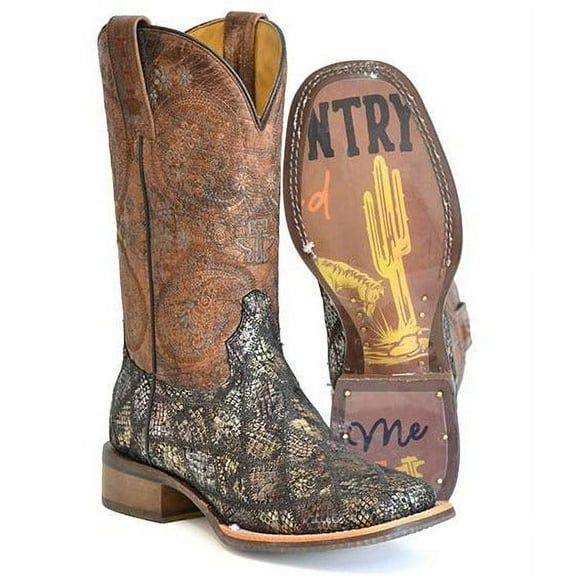 Tin Haul Women's Paisley Python Print Western Boot Broad Square Toe - 14-021-0007-1503 MU 7 1/2 M  US