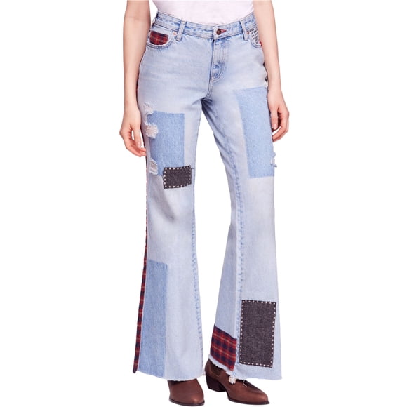 Jeans de pierna ancha Free People para mujer con parches mixtos Azul 26