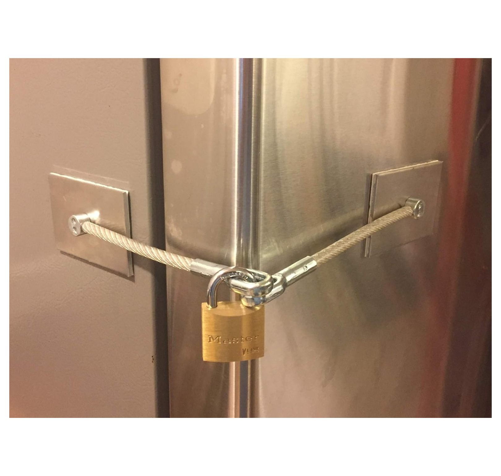Refrigerator Door Lock - Lockitdown Kit with Padlock - Stainless Steel - No Drill - Secure Fridge Lock for Home, Office, RV, Medical, Gym Lockers