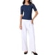 thumbnail image 2 of Camiseta básica ajustada de color sólido de media manga para mujer INSPIRE CHIC, ajustada, casual, talla S, color azul marino, 2 of 6