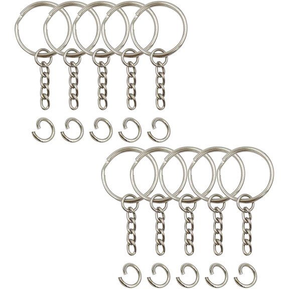 Key Ring with Chain and Open Jump Rings 1 inch, 50 Pack