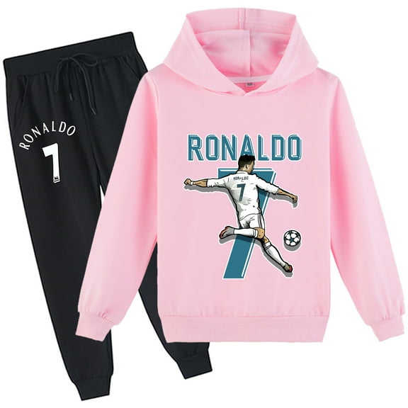Boys Girls Cristiano Ronaldo Graphic Cotton Pullover Sweatshirt with Hood Sweatpants 2 Pieces Sport Sweatsuit Outfits
