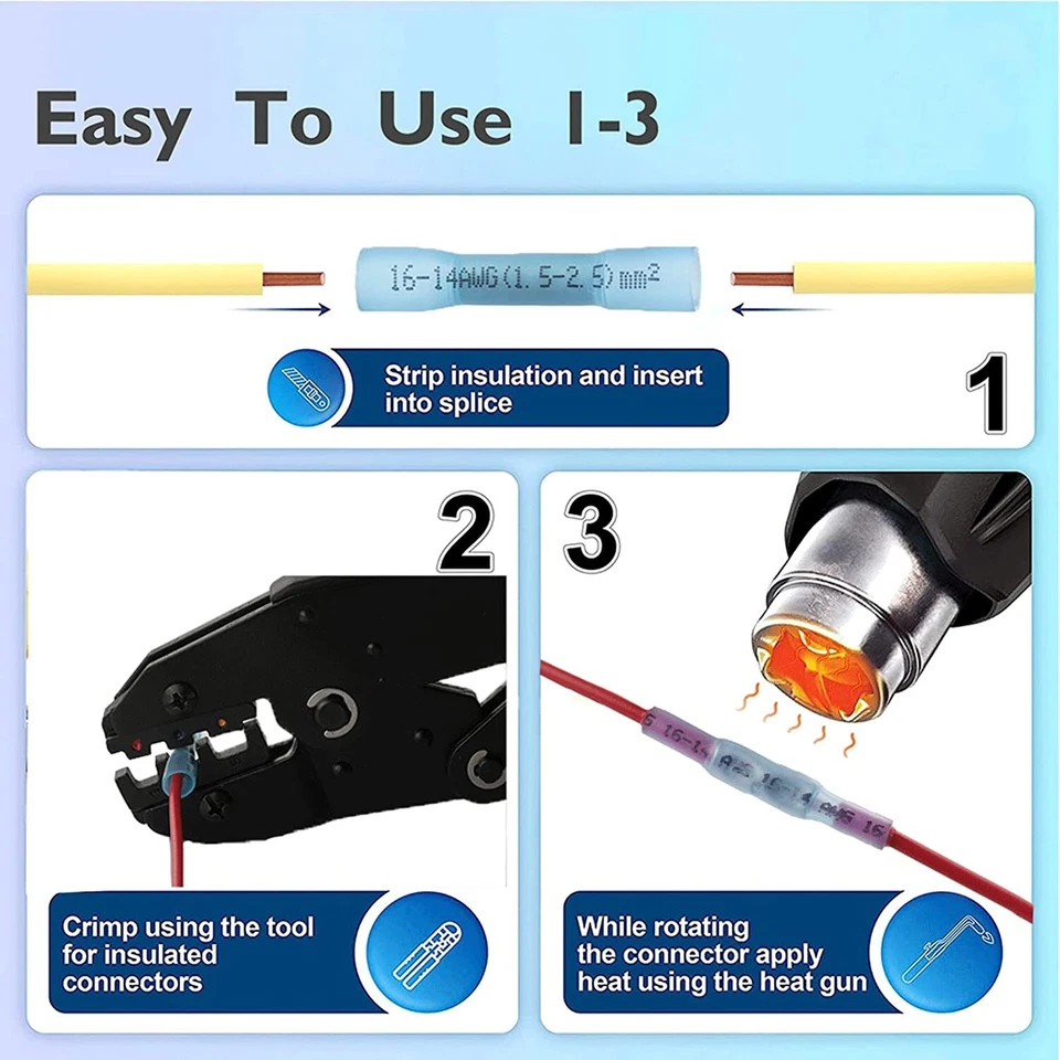 200Pcs Heat Shrink Butt Connector Waterproof Electrical Wire Marine Butt Splice