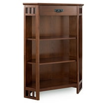 Leick Home 82263 Mission Mantel Height Corner Bookcase with Drawer Storage, Made with Solid Wood, for Entryway, Living Rooms, Home Office, Bedroom, Mission Oak Finish