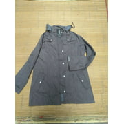 Rainproof Casual Raincoat Long Sleeve Button Coat Solid Color Hooded Jacket Gray XXL