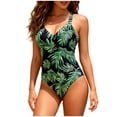 thumbnail image 2 of Pounoo One Piece Swimsuit for Women V Neck Floral Print Cross Front Swimsuit High Cut Leg One Piece Swimsuit Beach Casual Looks Gift, 2 of 5