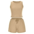 thumbnail image 4 of Comfy Waffle 2 Piece Set for Women Sleeveless Tank Tops with Drawstring Shorts Solid Color Summer Lounge Matching, 4 of 6