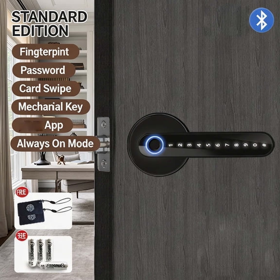 Keyless Fingerprint Keypad Smart Door Lock with Smartphone App Control, Secure Electronic Knob for Interior Wooden Doors