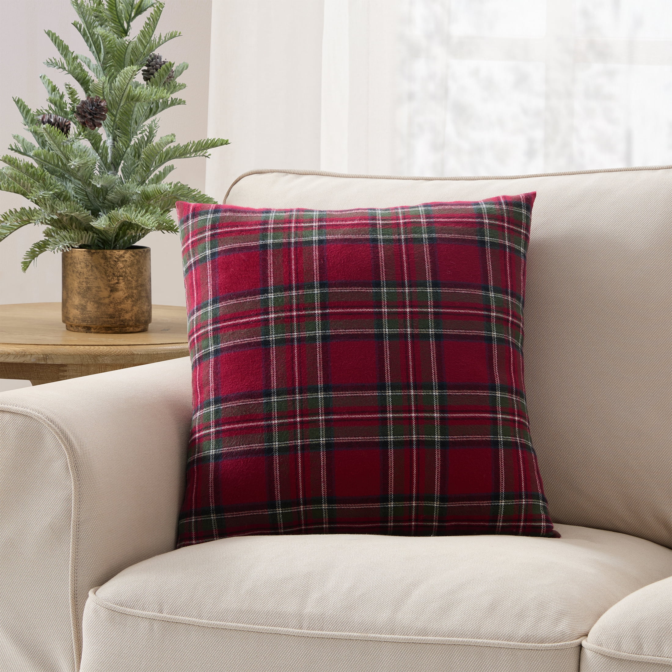 My Texas House 18" x 18" Angie Red Plaid Decorative Pillow