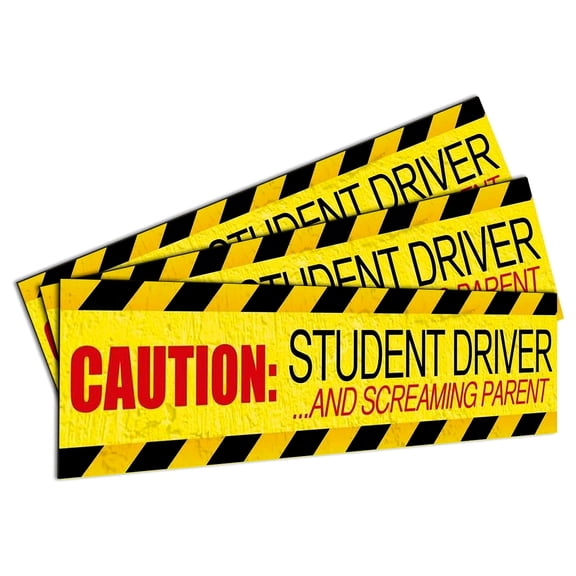 Caution: Student Driver/Screaming Parent' Magnet - Bumper Stickers for A New Driver - Car Sign (12" x 3") Pack of 3