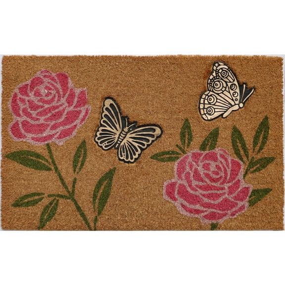 Imports Décor Flowers Butterflies Doormat in Coir/PVC Material