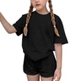 thumbnail image 4 of Ensemble T-Shirt et Short pour Filles, Haut à Col Rond Uni à Manches Courtes et Short, Tenue de Sport Décontractée Deux Pièces pour Enfants, 4 of 7