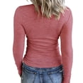 thumbnail image 3 of KIHOUT Spring Winter Womens Tops Casual Solid Color Button V-Neck Long Sleeve Slim Pullover Blouse Tops, 3 of 5