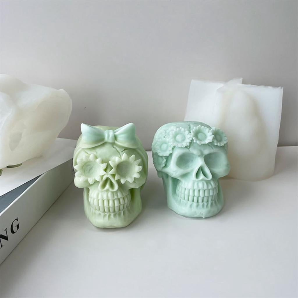 Osdhezcn Skeleton Head Epoxy Resin Mold Halloween Skull Candle Silicone Mold Decoration