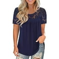 thumbnail image 2 of Fridja T-Shirt Blouse à Manches Courtes Col Rond en Dentelle Unie pour Femmes, 2 of 4