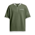 thumbnail image 5 of Dwelliawo Waffle Short Sleeve Polo Shirts for Men Workout Solid Color Henley Shirts with Collar Casual Big and Tall T Shirts Comfort Quarter Quarter Zip Waffle Shirt Army Green S, 5 of 7
