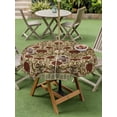 thumbnail image 3 of Outdoor Tablecloth with Umbrella Hole and Zipper, Boho Floral Round Table Cloth 60 Inch Waterproof Tablecloth, Modern Geometric Ethnic Abstract Flowers Red Green Picnic Table Cover for Patio Camping, 3 of 7