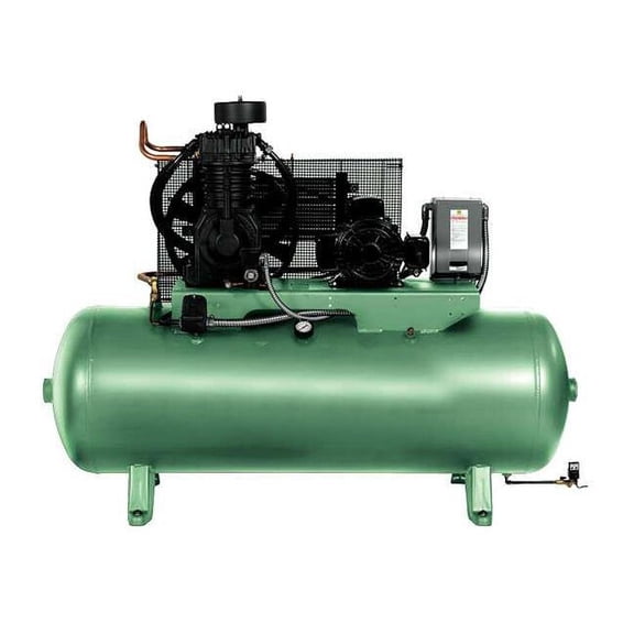 Elec. Air Compressor, 2 Stage, 5HP, 16.6CFM, Overall Length: 63 in