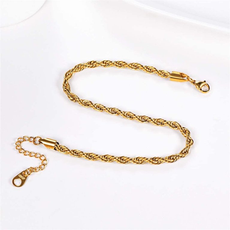 U7 Rope Chain Anklets Gold Plated 3mm Braided Foot Chain Ankle Bracelet for  Women Girl