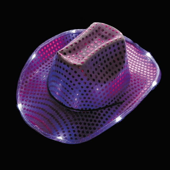Fun Express 23" Adults Light-Up Purple Sequin Polyester Cowboy Hats - 6 Pieces