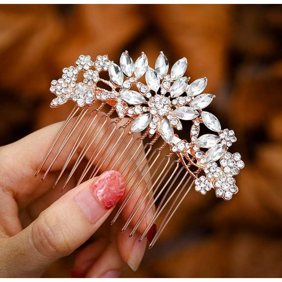 Crystal Bride Wedding Hair Comb Flower Bridal Headpieces Rhinestone Hair Pieces Bridesmaid Side Combs Hair Accessories for Women and Girls (silver flower)