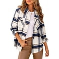 thumbnail image 1 of XINQIHANG Womens Casual Plaid Shacket Button Down Long Sleeve Shirt, 1 of 5