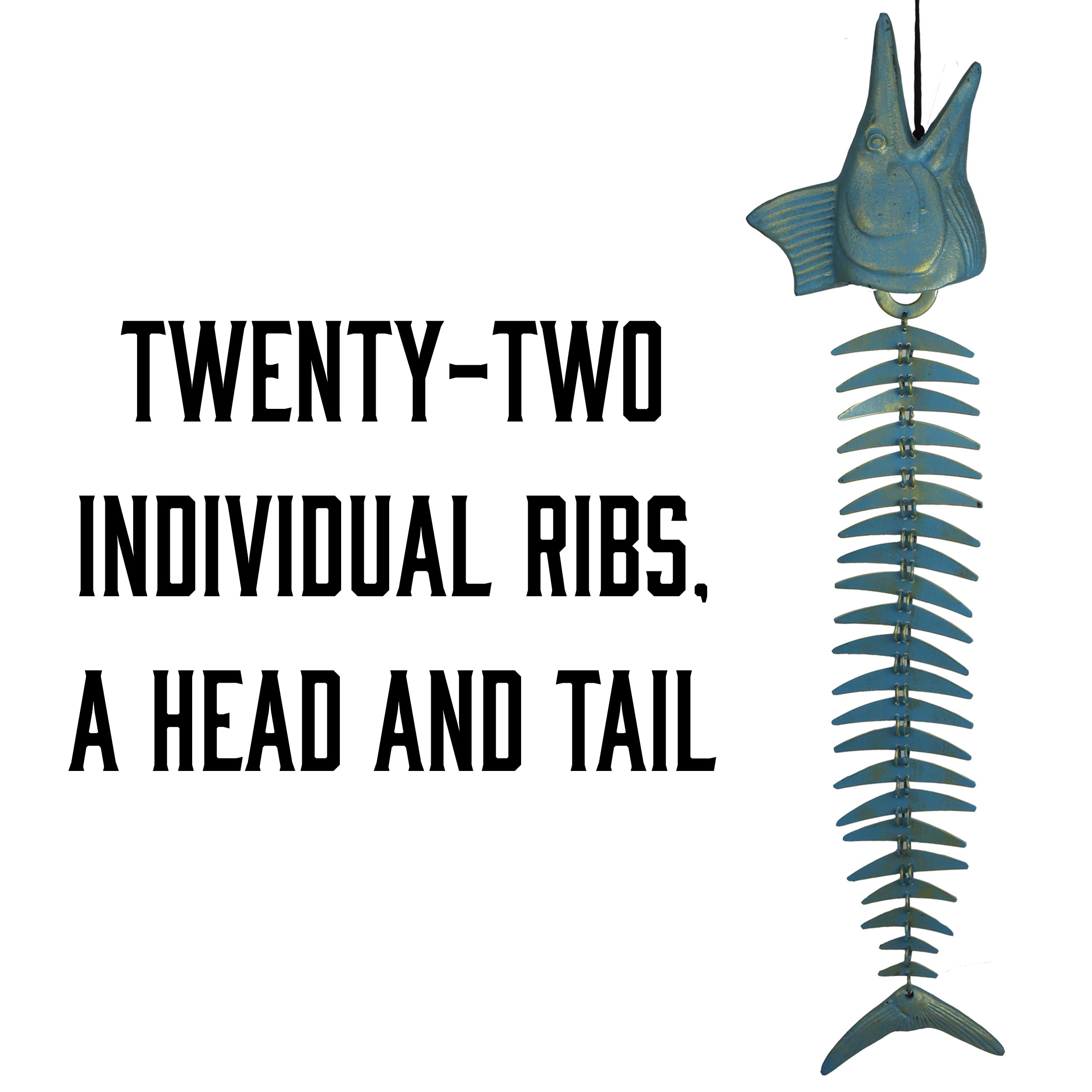 Rivers Edge Products Rivers Edge Products 14" Brass Wind Chime for Outside - Weather-Resistant Soothing Metal Wind Bell - Rustic Fish Skeleton Outdoor Decor for Patio, Garden, Porch, Cabin - Marlin