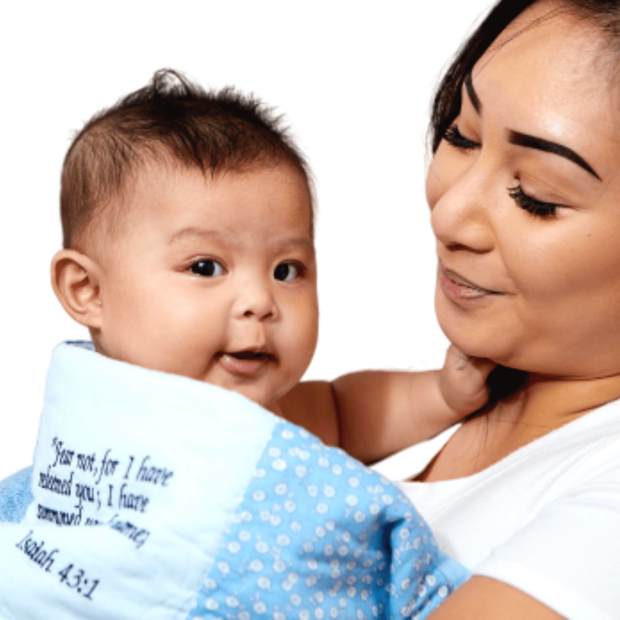 Embroidered Scripture Baby Quilt, Blue