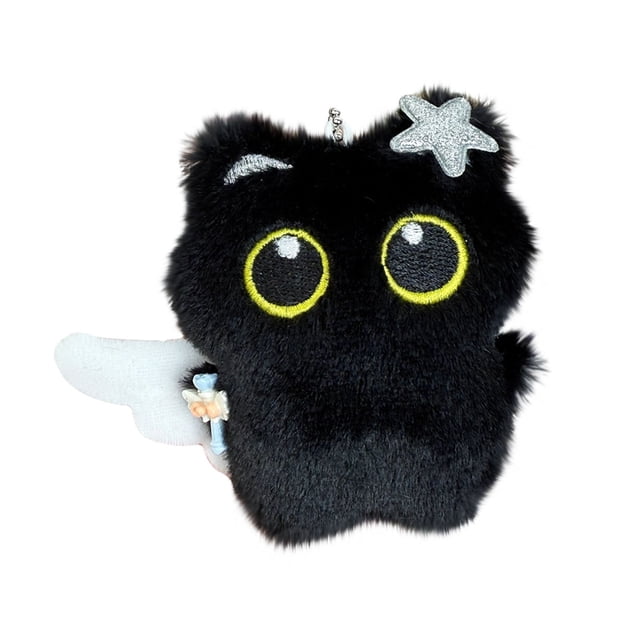 Squeaking Cat Plush Keychain with Big Eyes White Pendant Hanging Ornament for Bag Backpack