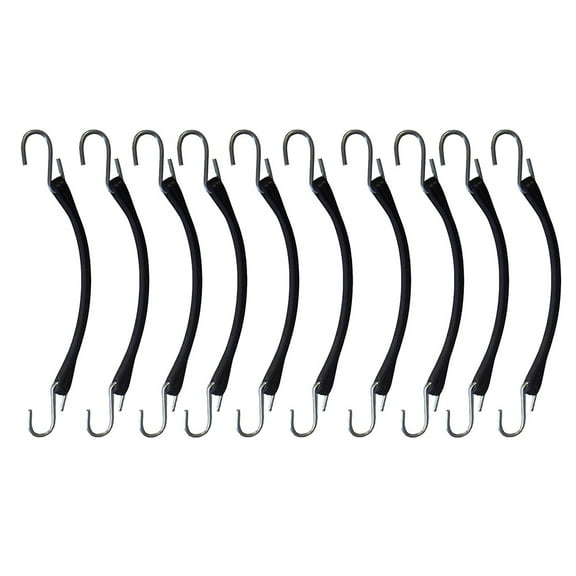 RAParts Ten (10) New Heavy Duty 9" Natural Black Rubber Tarp Straps (Bungee Cords) w/ Hooks