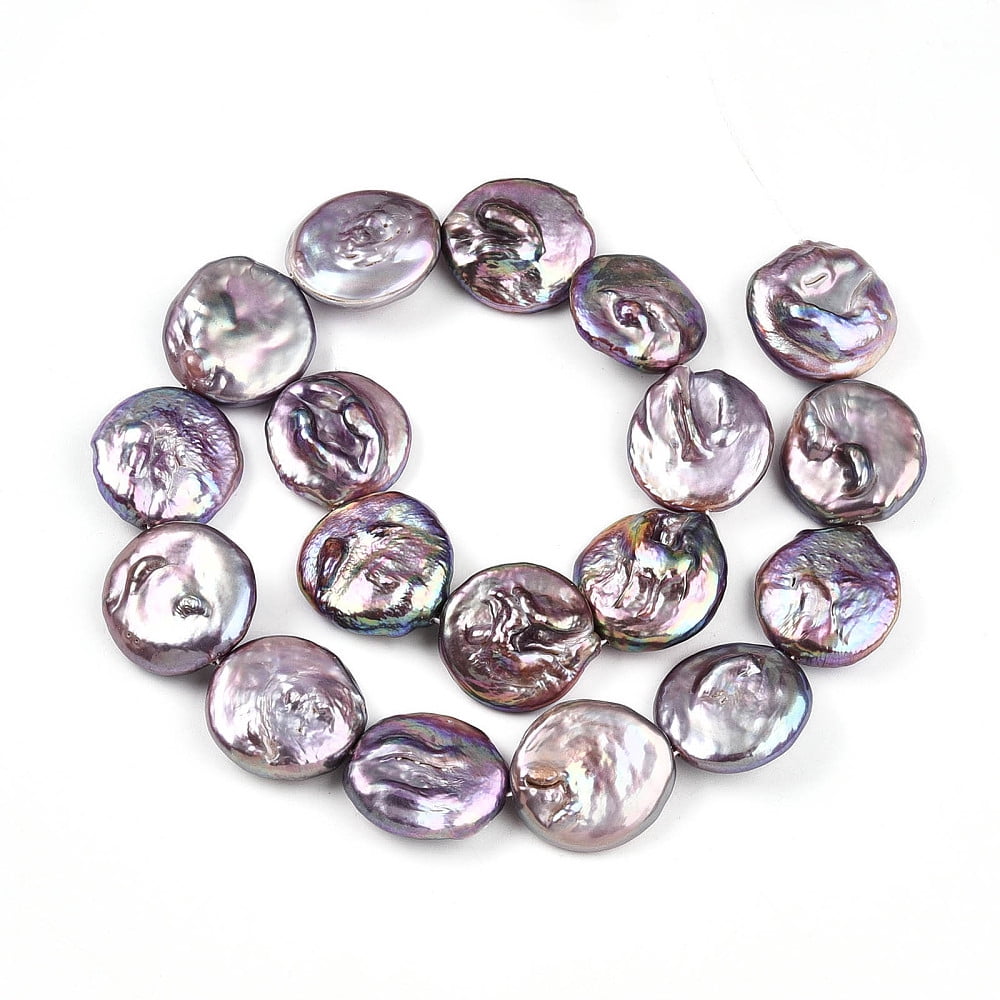 1Strand Natural Baroque Keshi Pearl Beads Strands Nucleated Pearl Flat Round 19~23x18~21x4~10.5mm Hole: 0.7mm about 18pcs/strand