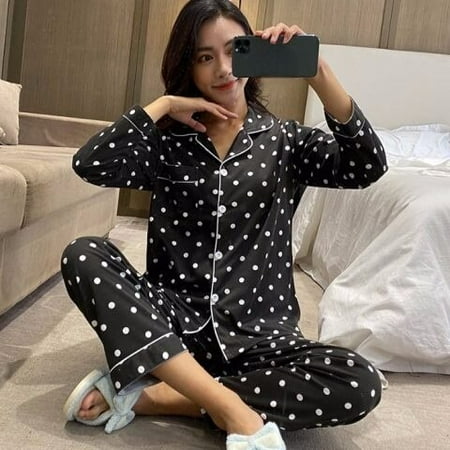

CoCopeaunt Women Nightwear Sets WAVMIT Women Pajama Set Solid Color Stripes Pyjama Set Long Sleeve Sleepwear Women Top Long Pant
