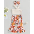 thumbnail image 2 of Coduop Toddler Girls Summer Sleeveless Camisole and Floral Flared Long Pants 3Pcs Outfit Set, 2 of 8